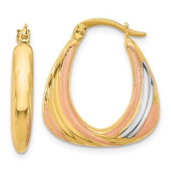 Leslie's 10K Two-tone with White Rhodium Polished and Satin Hoop Earrings - Picture 1 of 4
